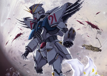 F91 Destroyed - space, century, anime, pieces, universal, floating, gundam, destroyed