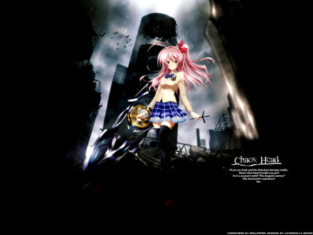 Chaos Head - chaos, cool, girl, weapon, anime, head