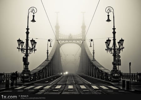 bridge in fog - bridges, foggy day