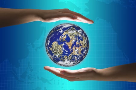 Who holds the earth - map, palms, blue, planet, beautiful, earth, hands, world, round, nice