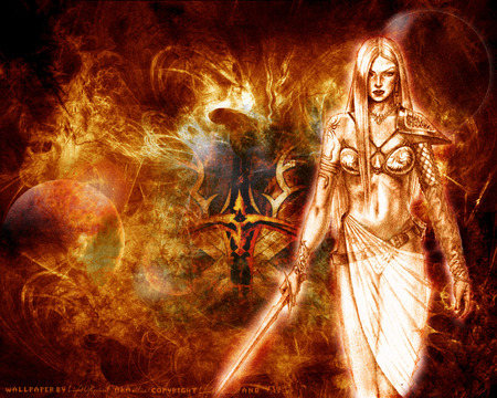 For Fireangls4 - woman, nice, girl, flames, powerful, fire, beautiful, strong, sword