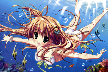 Under the sea - anime, girl, sea