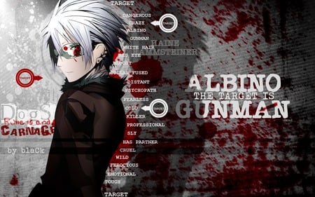 Haine Rammsteiner - haine rammsteiner, sexy, blood, red eyes, boy, dogs, anime, cute, short hair, white hair, bullets carnage