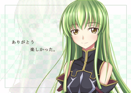 Code Geass - yellow eyes, sexy, girl, long hair, code geass, anime, blush, green hair, cute