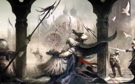 assassins creed 2 - blood, pigeons, assassins creed 2, murder, death, guardian