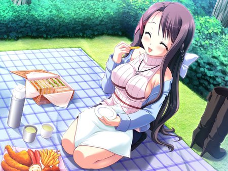 Picnic time  - free, girl, eating, anime, food, boots, time, cute