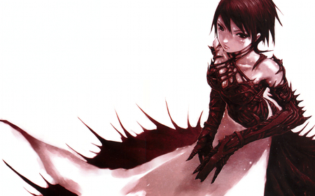 Anime Girl - female, anime, glove, intense look, blood, armor, thorn