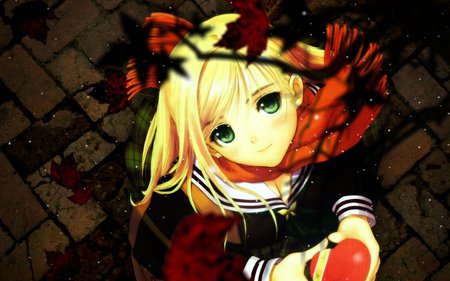 ANime apple - anime, fall, apple, female