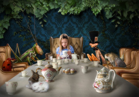 Afternoon Tea - alice, madhatter, animals, table, tea party, weird