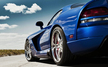 Dodge Viper - blue, road, dodge viper, wheels, sky