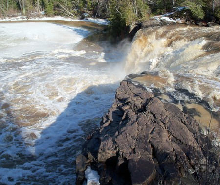 spring thaw at the falls - snow, waterfalls, water, rocks