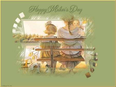 HAPPY MOTHERS DAY ON BENCH - mom, resting, bench, daughter, happy mothers day