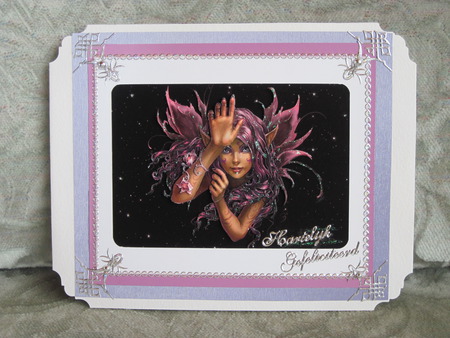 flying fairy - glitter glue, different colors, fairy in purple, 3d, hand made card