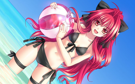 Anime Beach - beach, ball, anime, cute