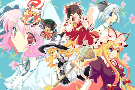 touhou - pretty, kawaii, scarlet, group, sanae, colorful, aya, touhou, funny, chibi, cute, reimu, alice, joyfull, nice