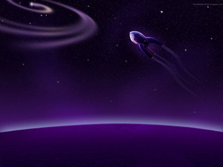 Purple galaxy - purple, spaceship, nebula, planet, space