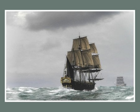 Leading the fleet - clouds, sea, sailing ship, sky