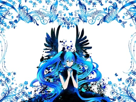 hear my prayer - pretty, vocaloid, blue, butterflies, beautiful, vector, miku, cute, hatsune, nice, arts