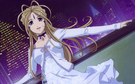 Belldandy - belldandy, megami sama, city, hair, girl, night, dress