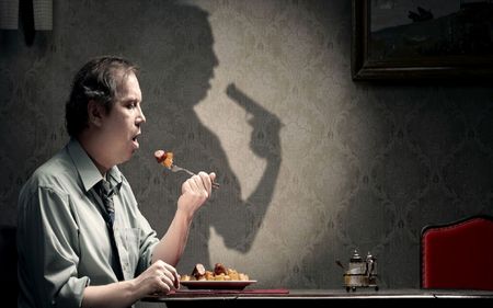 beware at what you eat - gun, eat, food, funny