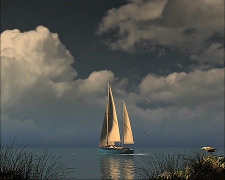 SAILING ON A CLOUDY DAY - sailing, water, clouds, day