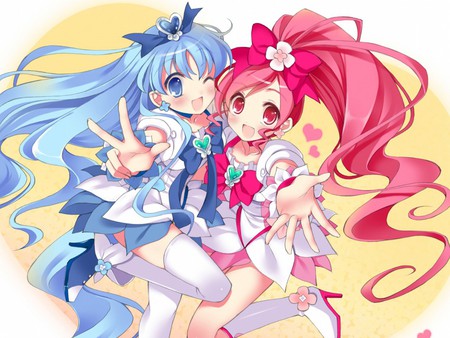 Heartcatch Precure! - tsubomi hanasaki, pretty, cure blossom, pink, blue, cute, erika kurumi, cure marine