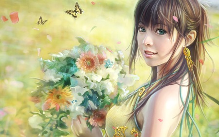 fantasy girl - girl, japanese, widescreen, cg, hd, pretty, anime, flowers, cute