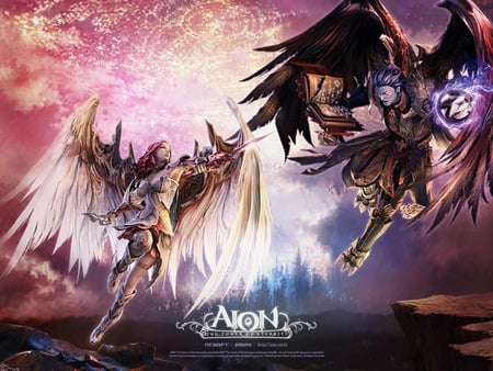 Aion the tower of eternity - angel, good, wings, evil, black, fantasy, other, mmorpg, cg, white, battle, 3d, demon