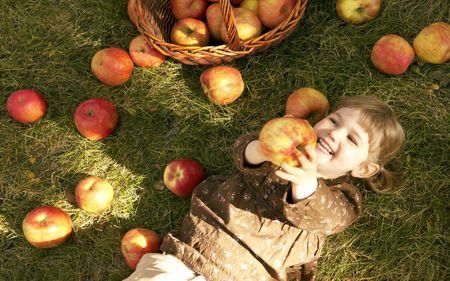 pure girl - autumn, girl, garden, apples, pure