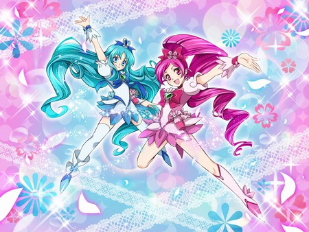 Heartcatch Precure! - pretty, blue, pink, cure blossom, colorful, cure marine, erika kurumi, cute, tsubomi hanasaki