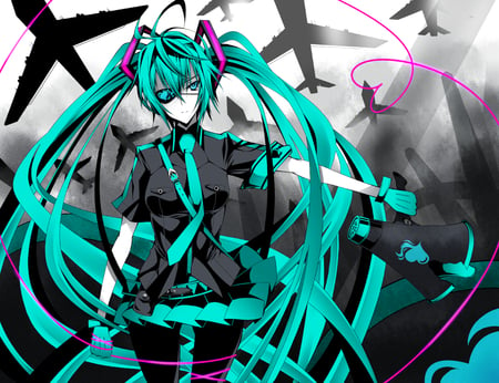 Hatsune Miku - hatsune miku, sexy, girl, twintails, blue eyes, long hair, blue hair, vocaloid, anime, eyepatch, cute