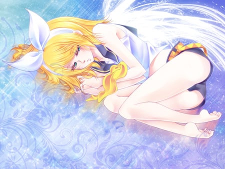 Kagamine Rin - anime, vocaloid, girl, blonde hair, short hair, kagamine rin, wings, cute, sexy, blue eyes