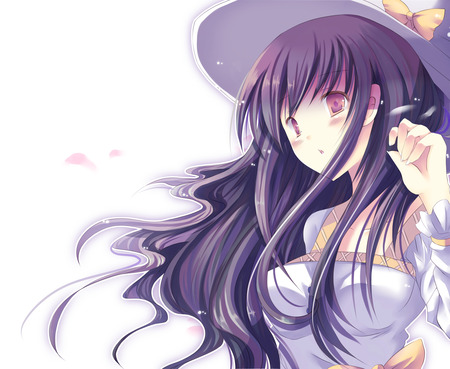 Original Purple - sexy, girl, long hair, purple hair, petals, anime, blush, cute, purple eyes