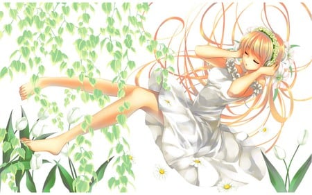 Anime - white, ayase hazuki, green, flower, dress