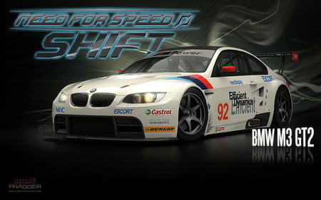 BMW M3 GT2 - white, car, videogame, need for speed swift, need for speed, 2009, bmw