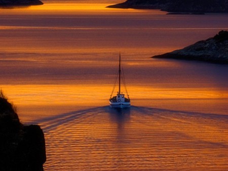 Boat at Sunset - picture, beautiful, boat at sunset