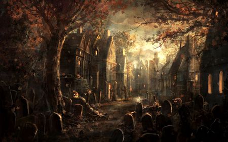 halloween time - night, halloween, cemetery, time