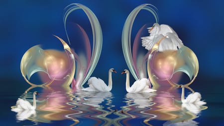 Return To Swan Lake - swan, lake, abstract, pretty