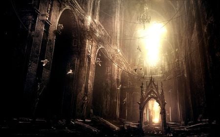 abandoned gothic cathedral - cathedral, gothic, light, window