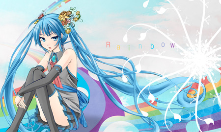 Rainbow - colorful, fantasy, widescreen, hatsune, hd, arts, pretty, beautiful, miku, flowers, cute