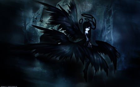 Anime - bats, dark, wings, anime, black, dress