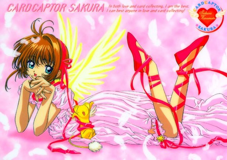 Sakura and Kero - sakura, kero, wings, cute, pink