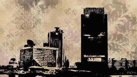 City Grunge 2 - skyscrapers, city, silhouette, grunge, widescreen, buildings