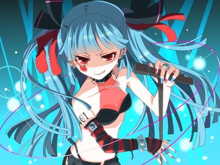 Hatsune Miku - hatsune miku, sexy, girl, ribbons, twintails, blue eyes, long hair, blue hair, microphone, vocaloid, anime, cute