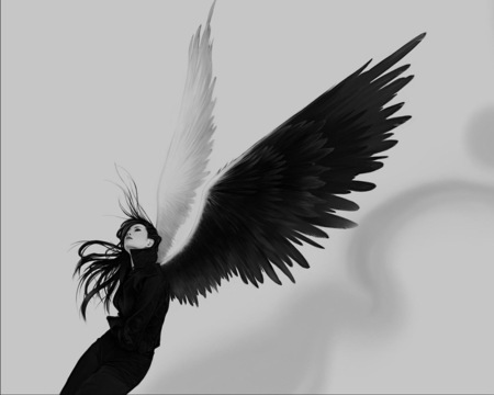 Alas negras - abstract, beautiful, girl, beauty, angel, lovely, fantasy, woman, wings, black and white