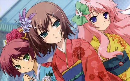 Baka to Test to Shokanju - widescreen, hinoshita hideyoshi, mizuki himeji, shimada minami, hd, kimono