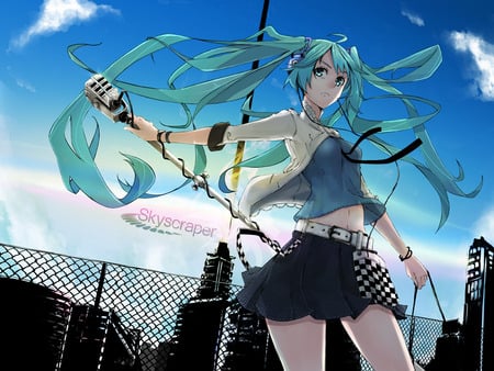 Hatsune Miku - anime, vocaloid, twintails, girl, hatsune miku, long hair, microphone, blue hair, cute, sexy, blue eyes