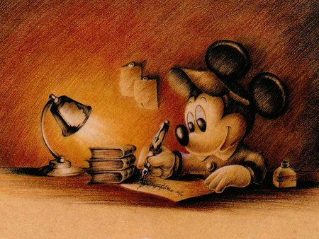 Mickey Mouse - writing, mouse, lamplight, mickey