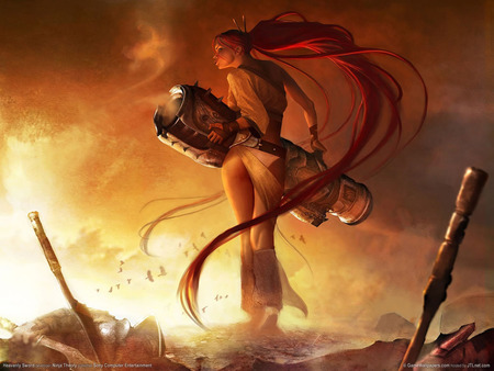 girl, Heavenly Sword - girl, dark, fighting, red, sword