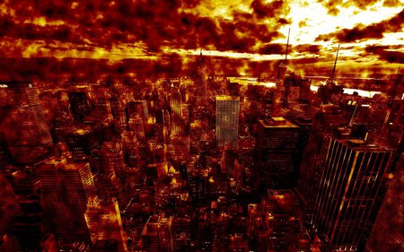 Apocalypse in NY - new york, apocalypse, death, sky, destruction, fire, cg, abstract, nuclear, 3d, city